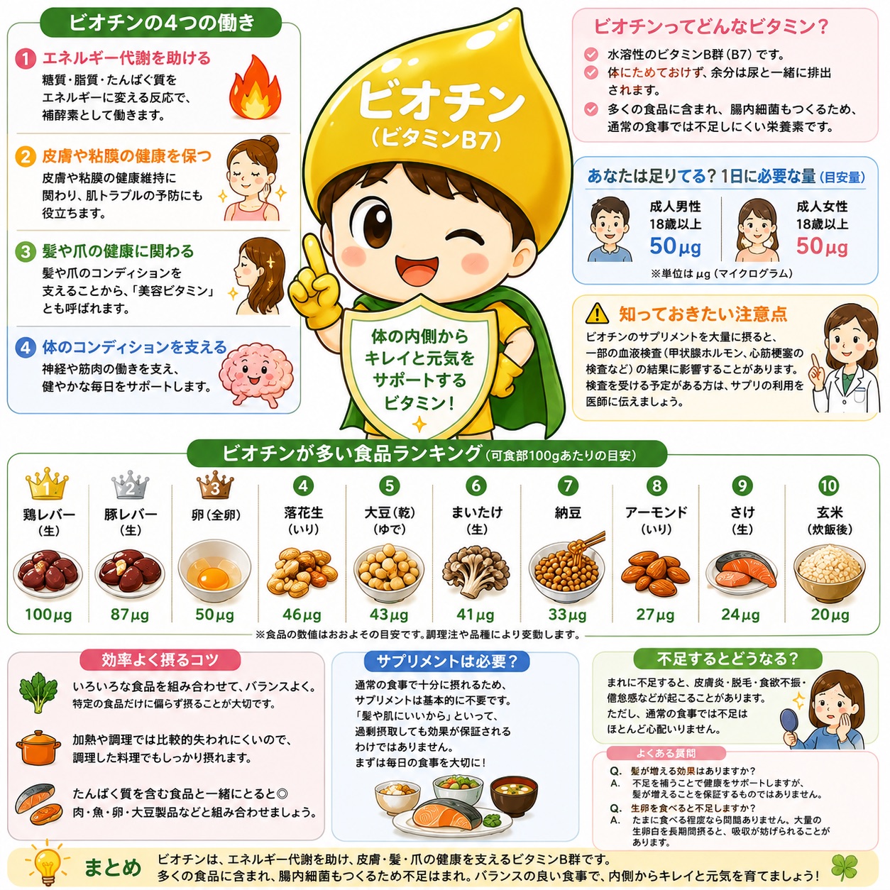 ビオチン完全ガイド｜皮膚・髪・爪を支えるビタミン｜効果・必要量・おすすめ食材を徹底解説